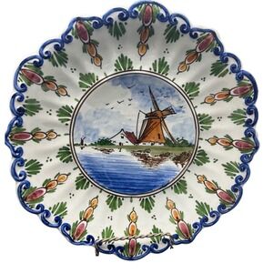 Vintage Matthijs De Wit Gouda Holland Delft Hand Painted Scallop Plate wall hang
